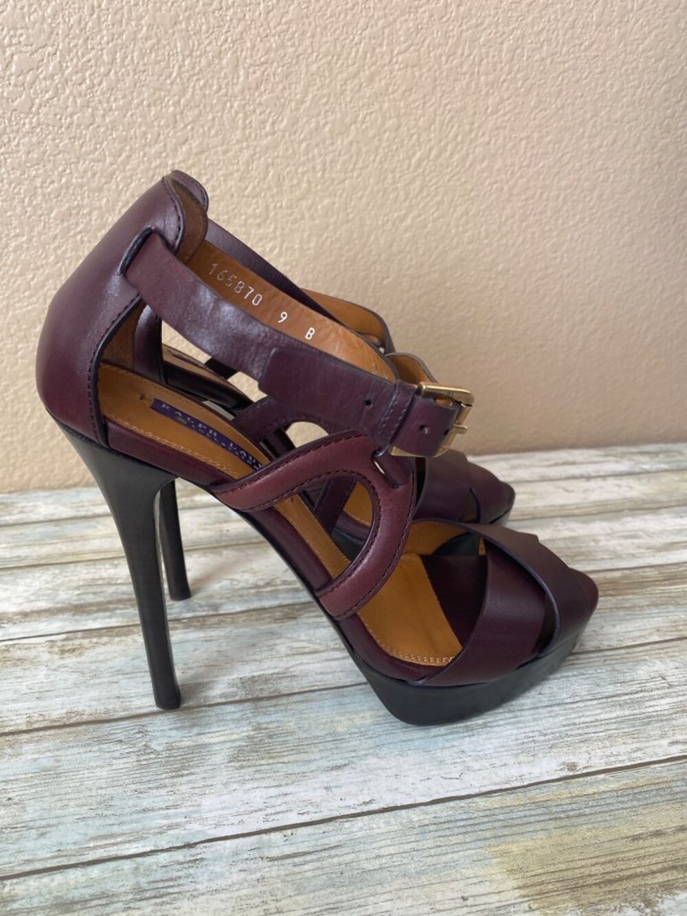 Ralph Lauren Collection Burgundy Leather Strappy Sandal Heels Made in Italy Sz 9 - Picture 2 of 15